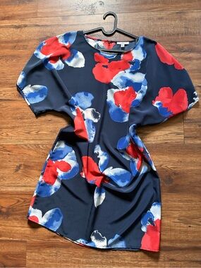 Halston Heritage Navy Mini Dress with Red, Blue & White Floral Print